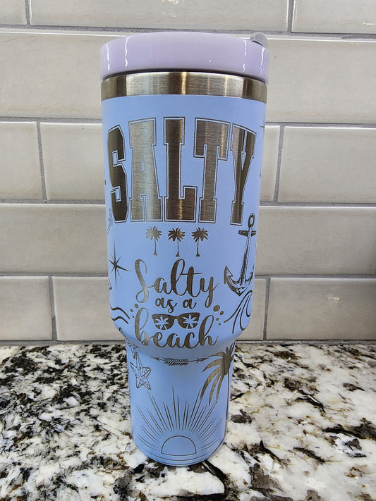 40oz Light Blue " Salty as a Beach" engraved tumbler