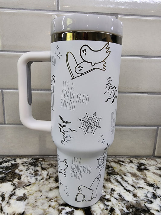 40oz White-Black Grave Yard Smash Tumbler