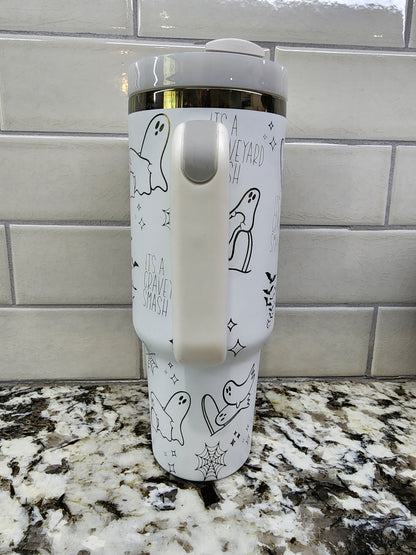 40oz White-Black Grave Yard Smash Tumbler