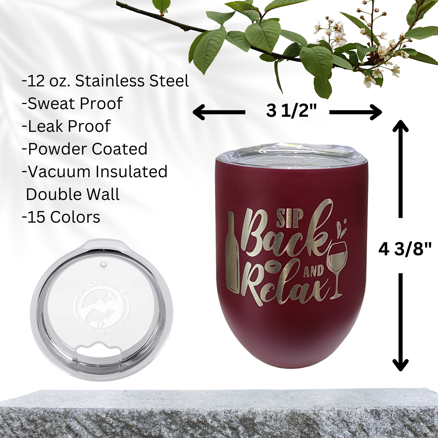 Wine Drinking Edition-12oz Laser Engraved Wine Tumbler: "Sip Happens"