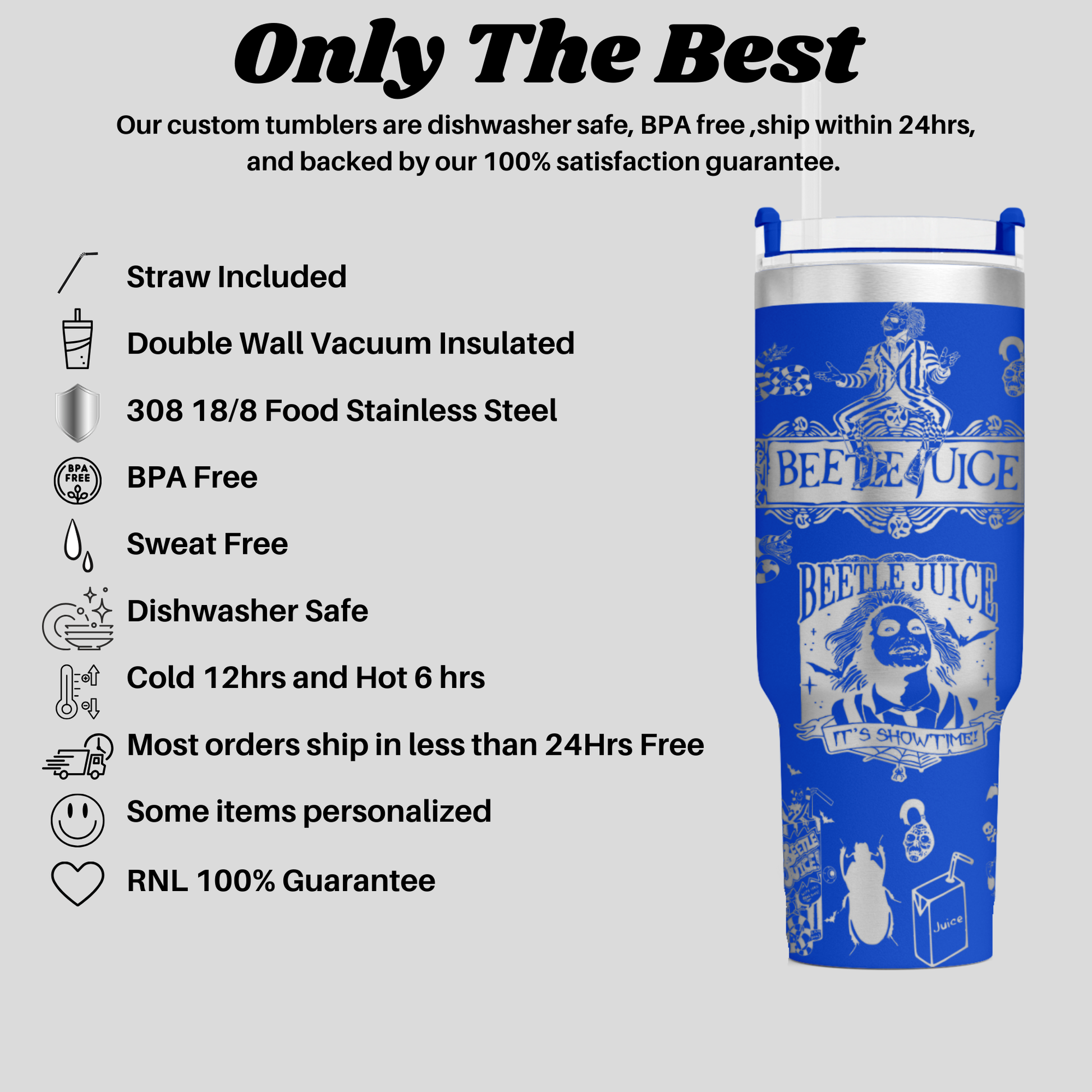 a blue tumbler cup with instructions on how to use it
