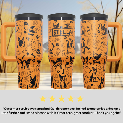 Boston Terrier Tumbler, Personalized Dog Tumbler, Laser Engraved Cup, Boston Terrier Gift, Dog Mom Gift, Custom Name Tumbler