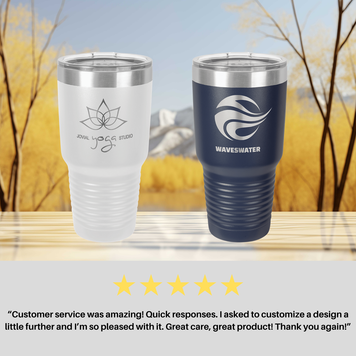 two tumblers sitting next to each other on a table
