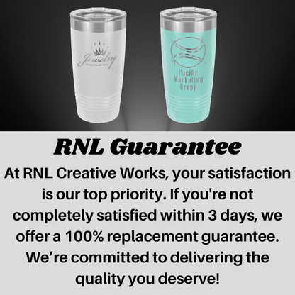 two tumblers with the words rnl guarantee on them