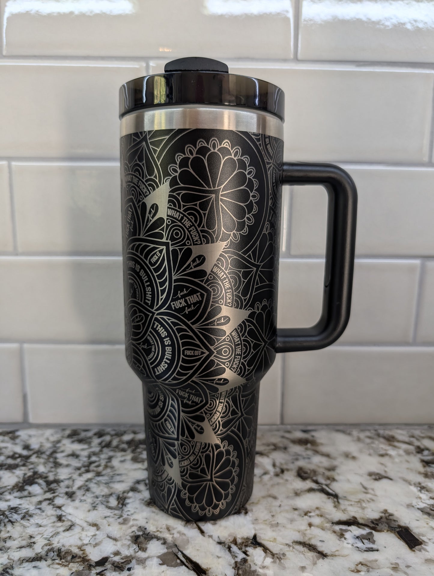 40oz Black Swear Word Mandala Tumbler