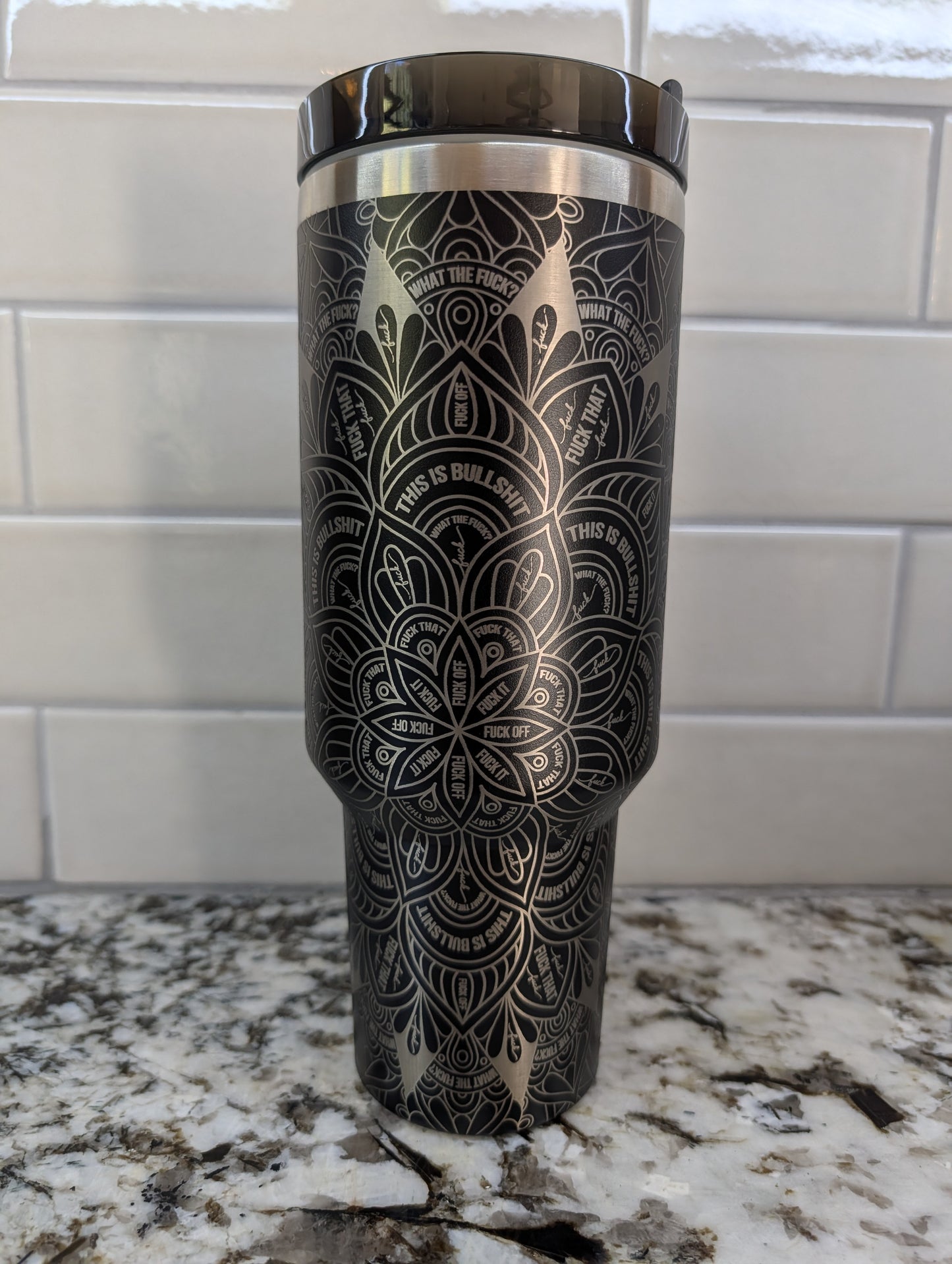 40oz Black Swear Word Mandala Tumbler