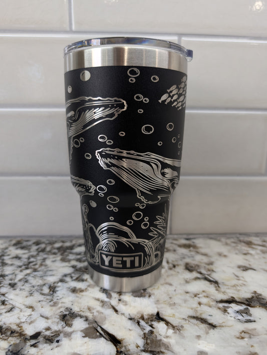 30oz Black Yeti Rambler - Humpback Whales