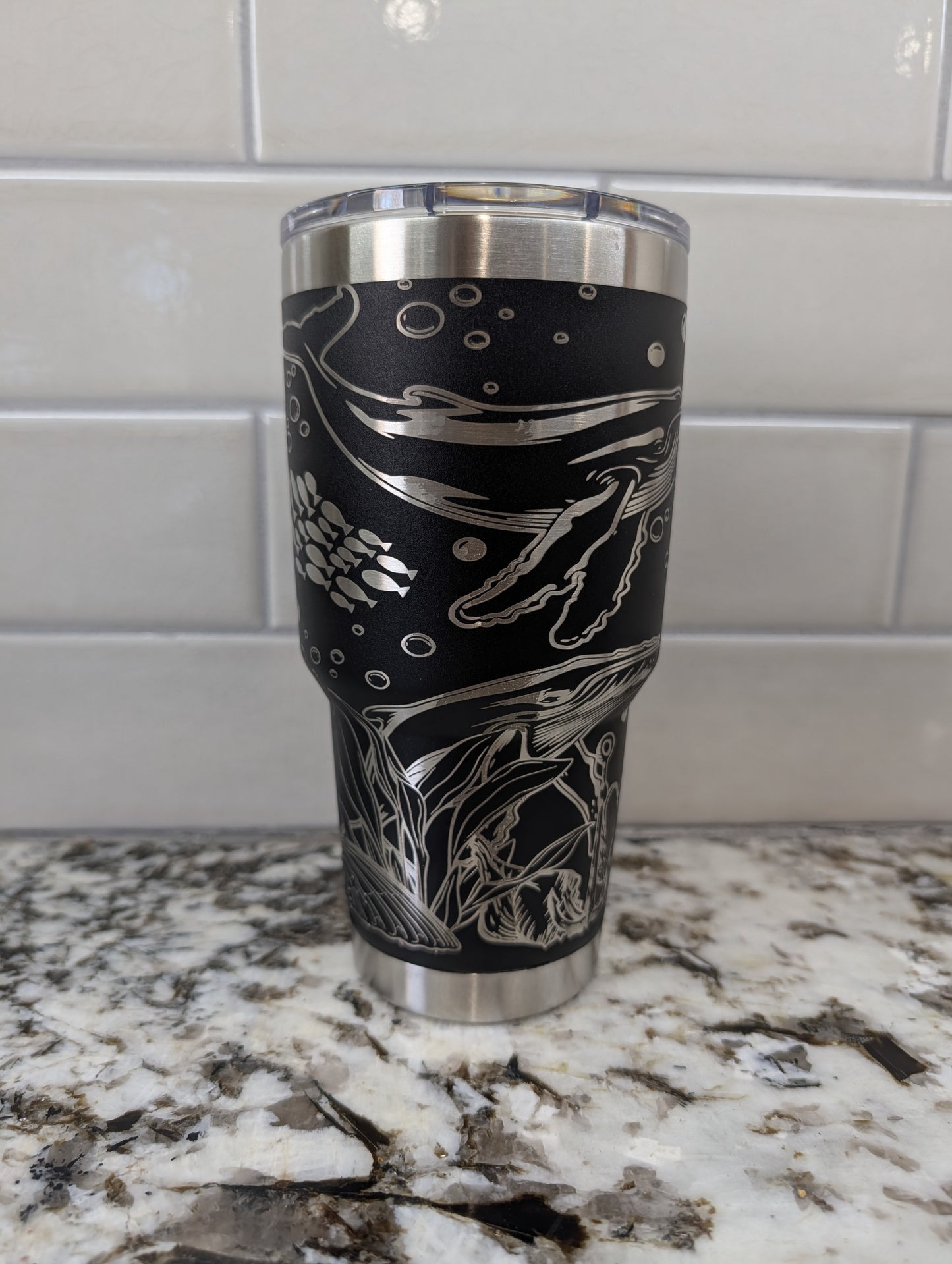 30oz Black Yeti Rambler - Humpback Whales