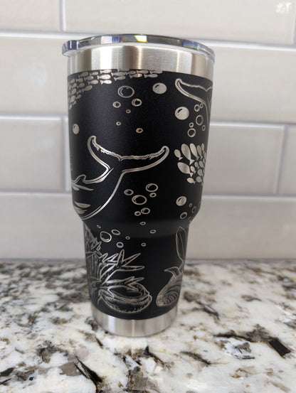 30oz Black Yeti Rambler - Humpback Whales