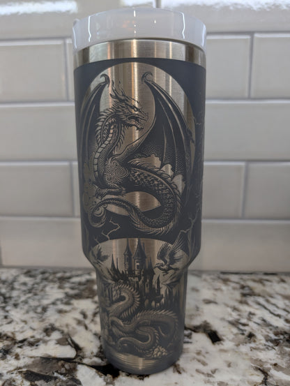 40oz Charcoal Seamless Dragon Engraved Tumbler