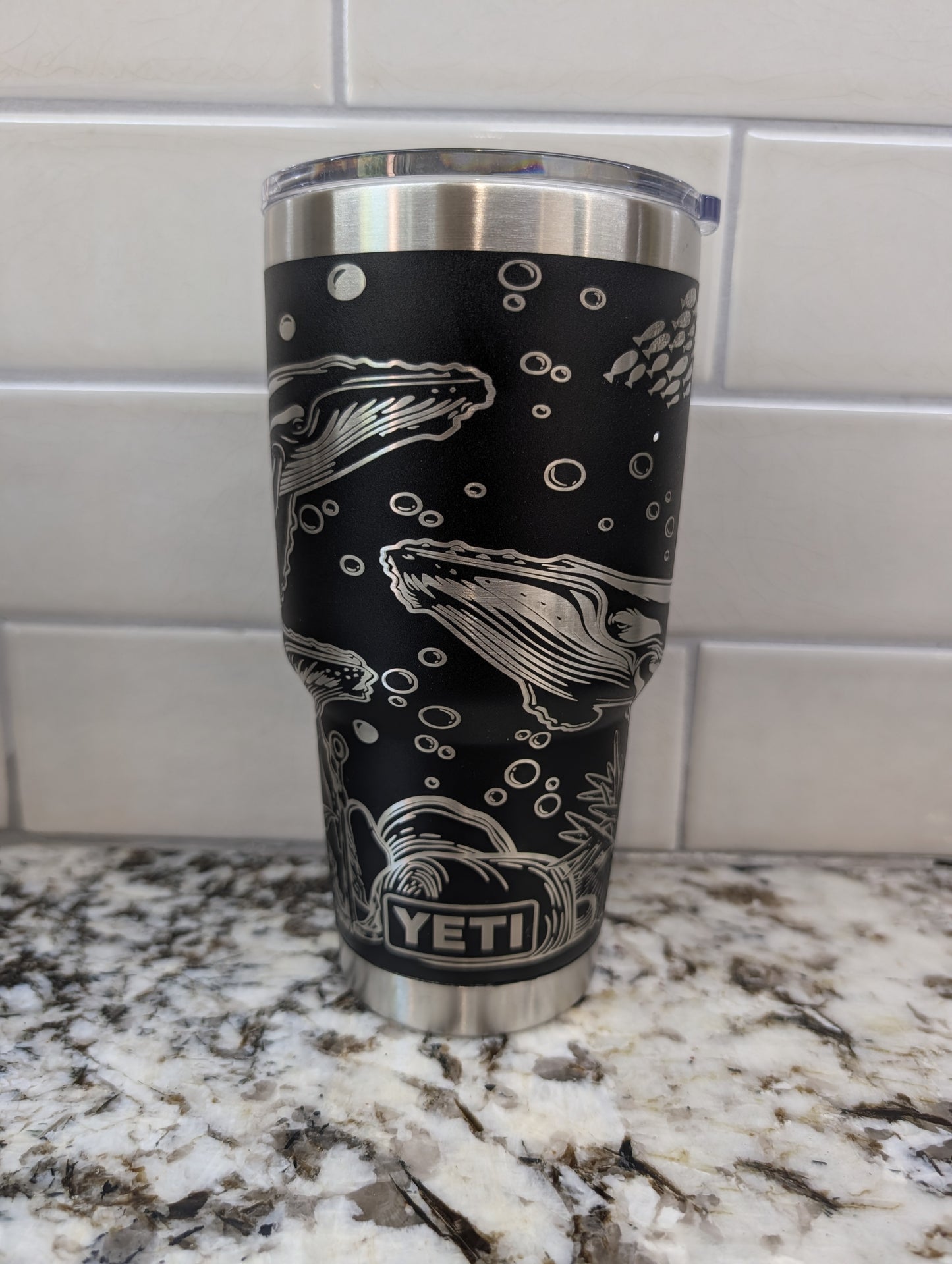 30oz Black Yeti with Whale engraving