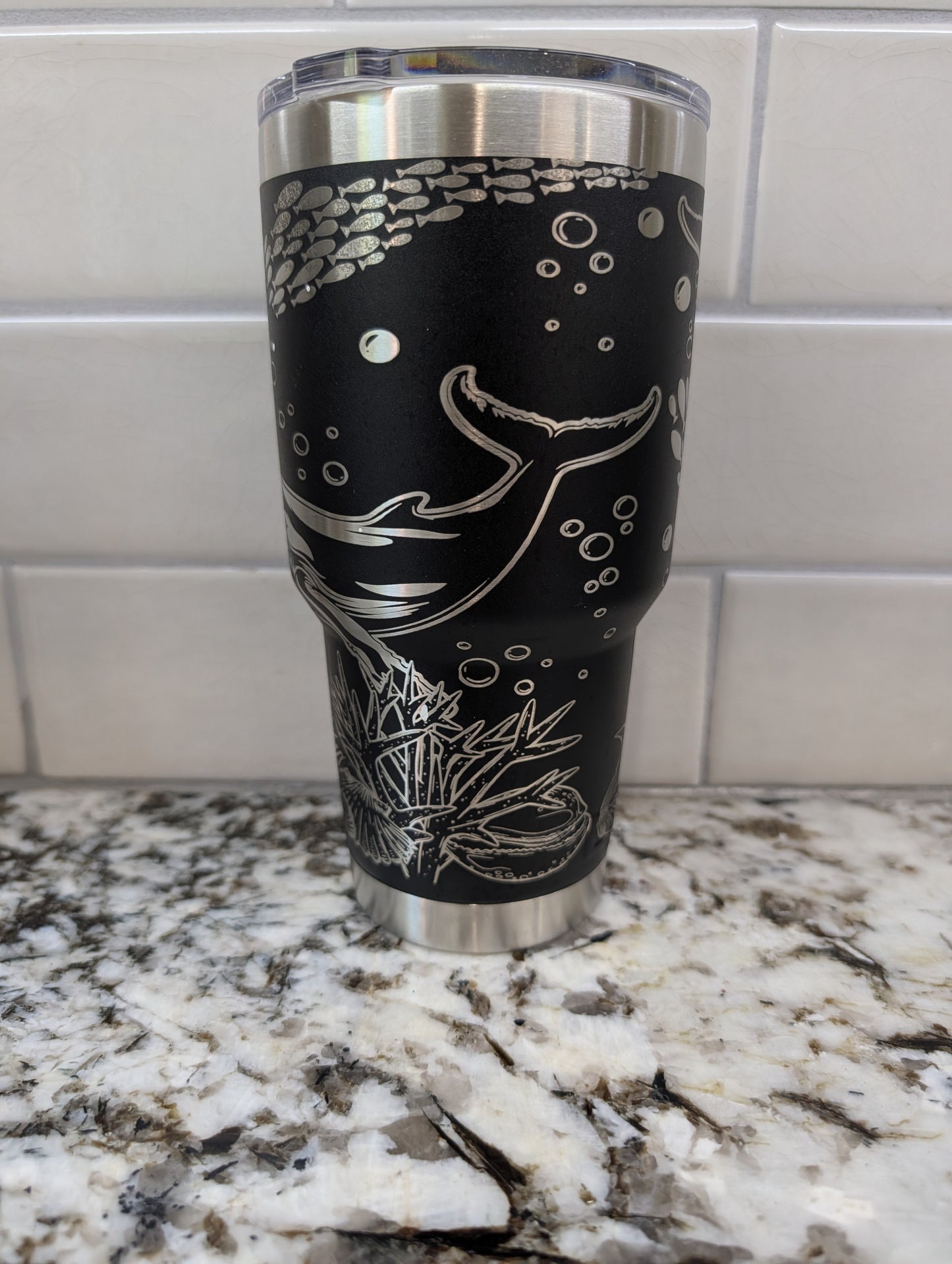 30oz Black Yeti with Whale engraving