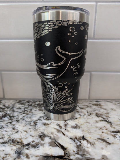 30oz Black Yeti with Whale engraving