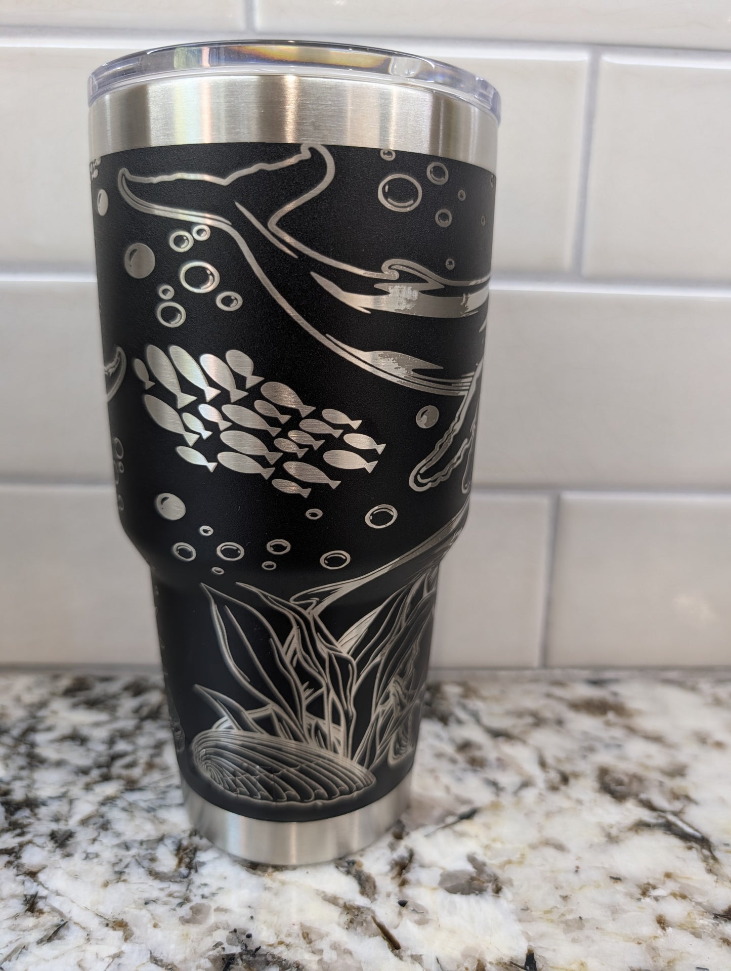 30oz Black Yeti with Whale engraving