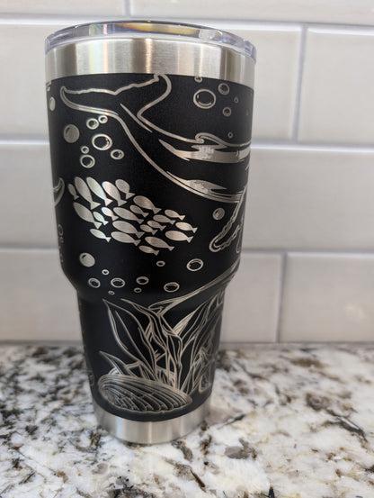 30oz Black Yeti with Whale engraving