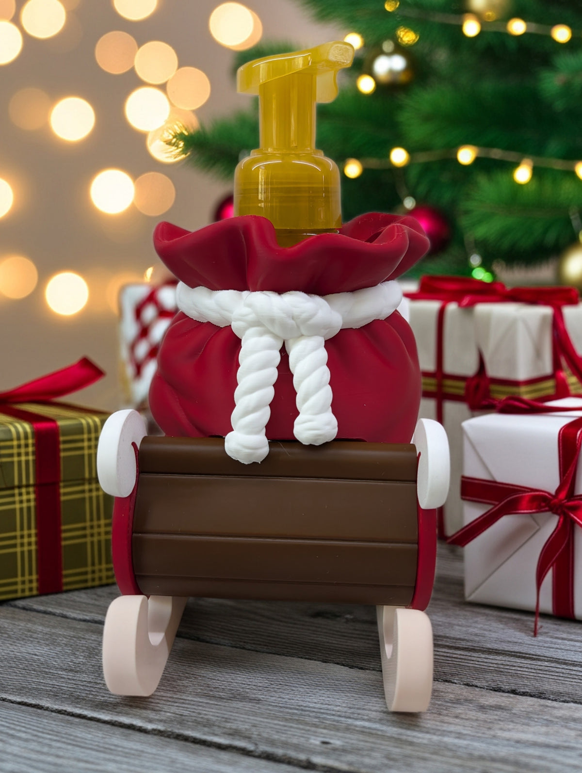 Christmas Sleigh Soap Holder, Santa Sack Foaming Hand Soap Dispenser Stand, Holiday Bathroom Decor, 3D Printed Christmas Gift