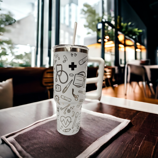 Laser-Engraved 40oz Nurse-Themed Tumbler - Durable Stainless Steel - Perfect Gift for Healthcare Professionals