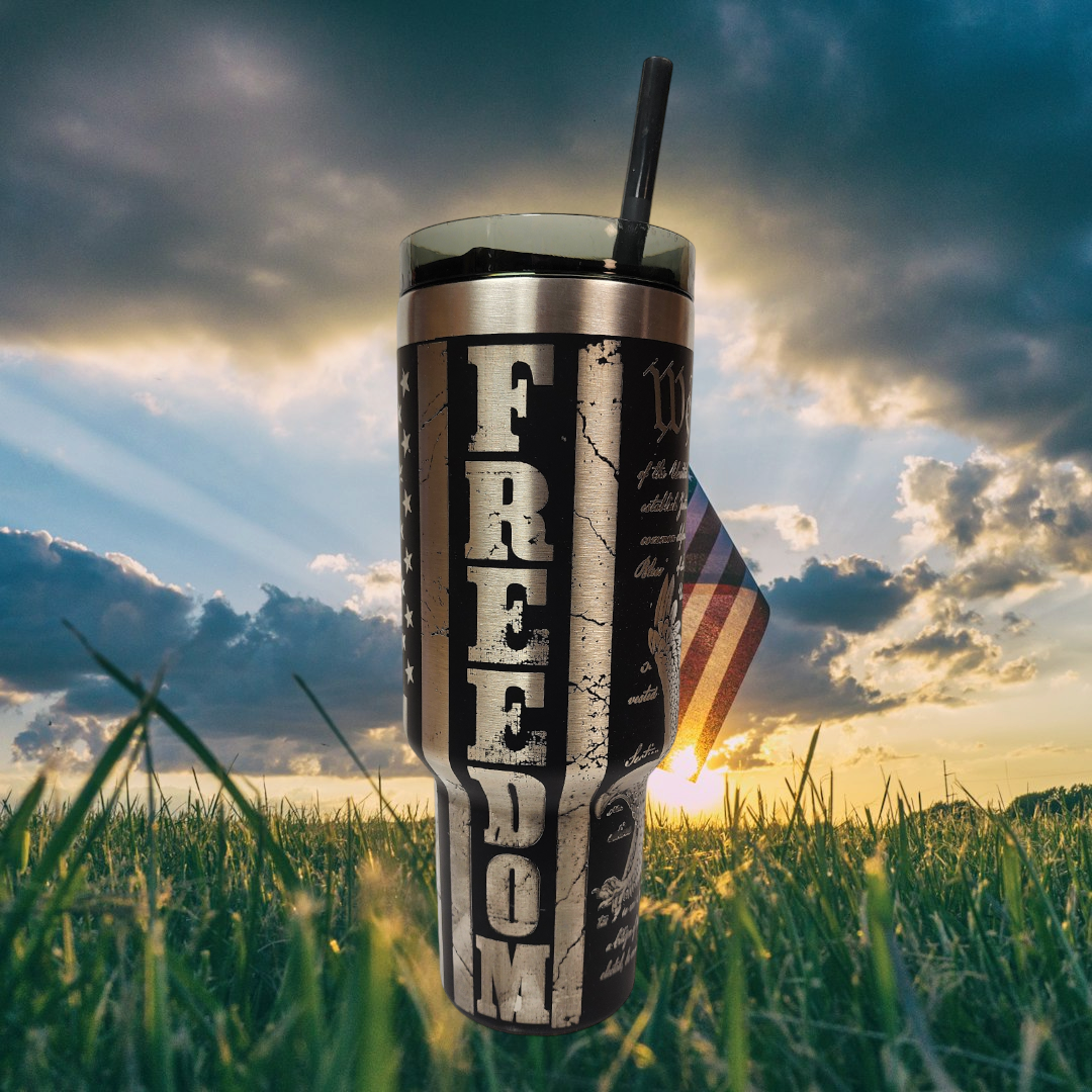 Laser-Engraved 40oz Freedom -Themed Tumbler - Durable Stainless Steel - Perfect Gift for a American Patriot