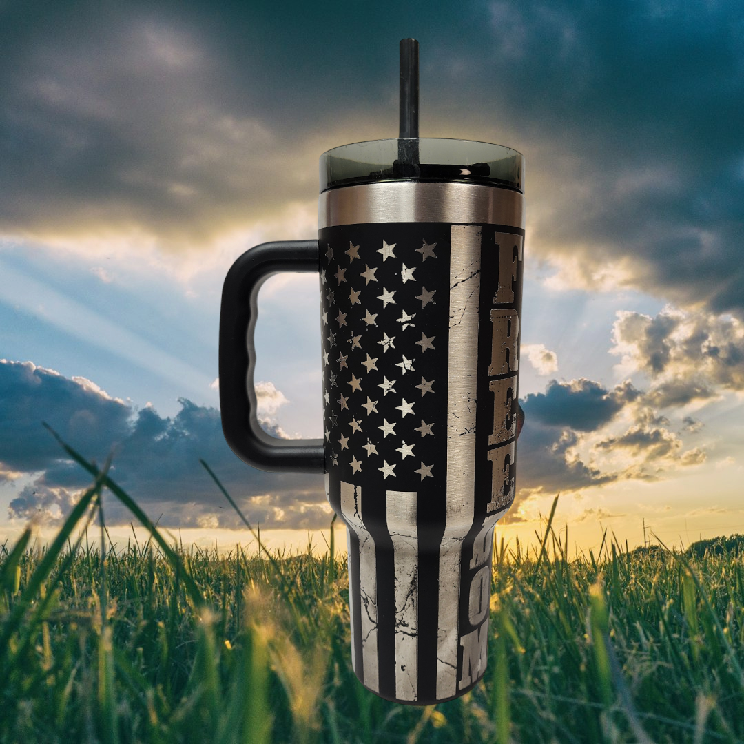 Laser-Engraved 40oz Freedom -Themed Tumbler - Durable Stainless Steel - Perfect Gift for a American Patriot