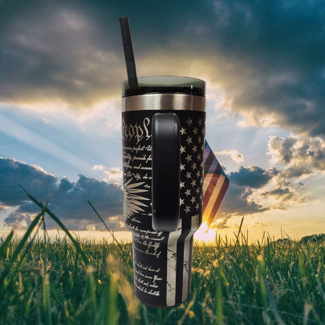 Laser-Engraved 40oz Freedom -Themed Tumbler - Durable Stainless Steel - Perfect Gift for a American Patriot