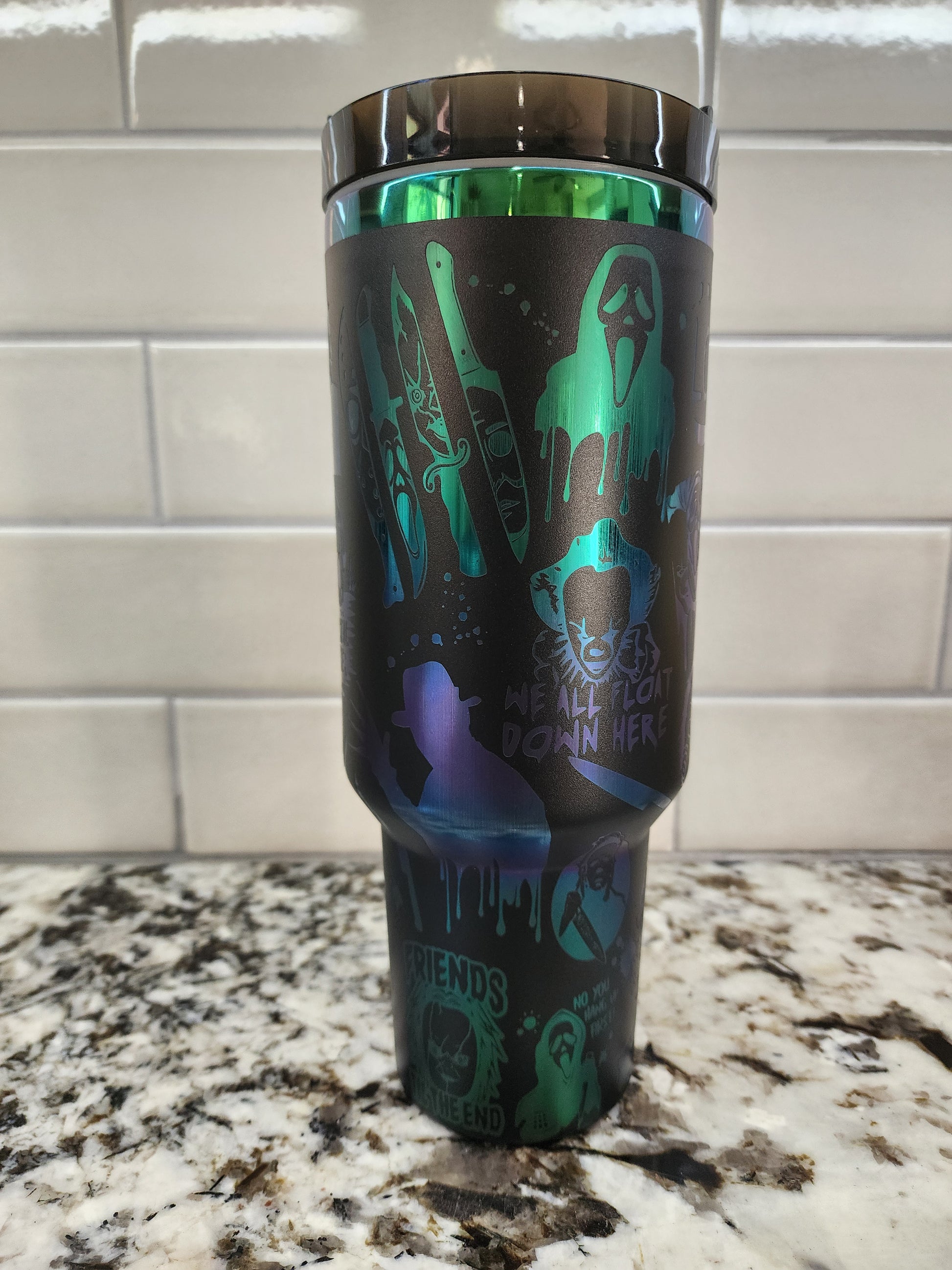 a close up of a cup on a counter