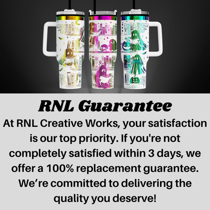 three colorful, patterned tumblers with handles, arranged in a row against a dark background.