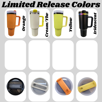 a set of different colored coffee mugs on a white background