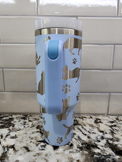 Cat Themed Personalized Engraved 40oz Tumbler with Cat’s Name | Custom Insulated Travel Mug | Unique Pet Lover Gift