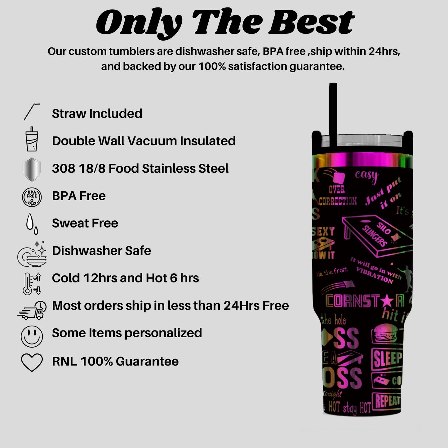 Cornhole 40oz  Tumbler | Personalized Custom Engraved  With Team Name | Tumbler with Lid & Straw | Laser Engraved Gift for Cornhole Lovers