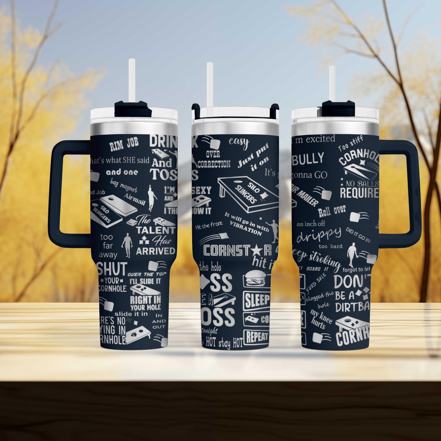 Cornhole 40oz  Tumbler | Personalized Custom Engraved  With Team Name | Tumbler with Lid & Straw | Laser Engraved Gift for Cornhole Lovers