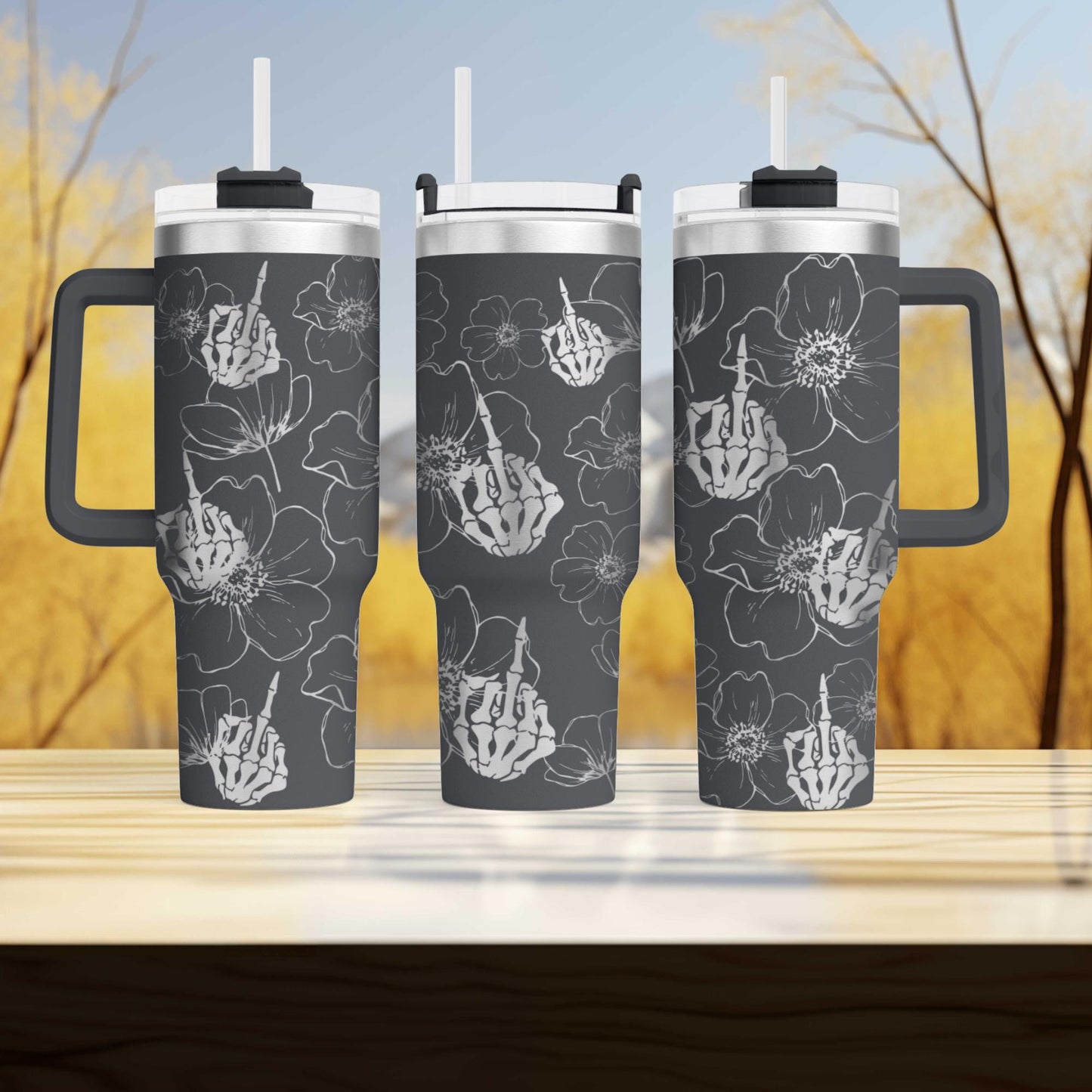 Middle Finger Fuck you Flower Themed Engraved 40oz Tumbler with swear word Unique Sassy Gift | Humor Drinkware Adult humor.