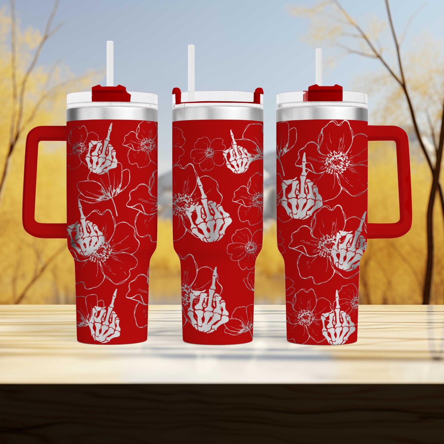 Middle Finger Fuck you Flower Themed Engraved 40oz Tumbler with swear word Unique Sassy Gift | Humor Drinkware Adult humor.