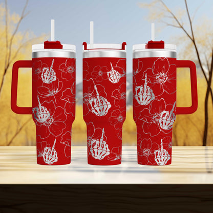Middle Finger Fuck you Flower Themed Engraved 40oz Tumbler with swear word Unique Sassy Gift | Humor Drinkware Adult humor.