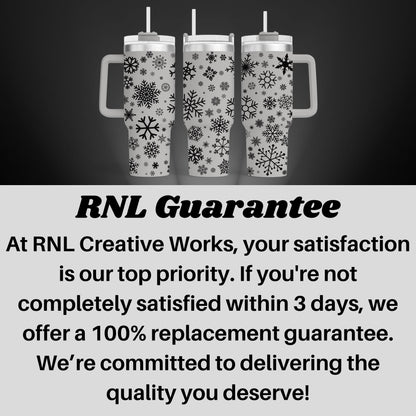 a black and white photo of two mugs with the caption rnl guarantee