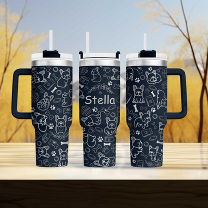 French Bulldog Personalized Tumbler - 40oz Cup with Custom Pup's Name - Laser Engraved Pet Lover Gift