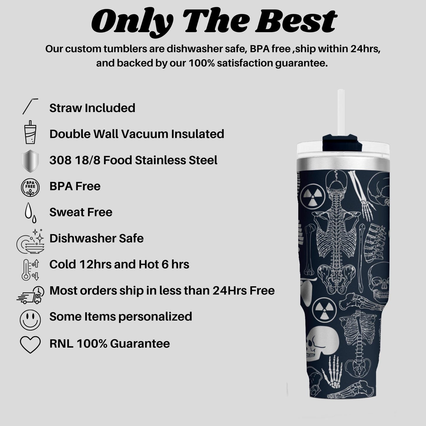 Radiologist Personalize 40oz Tumbler, X-Ray Tech, Radiology Tech,  - Laser-Engraved Stainless Steel with personalized name!