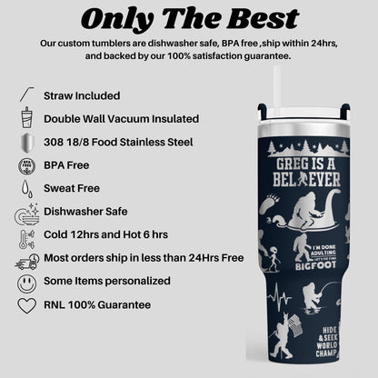 Bigfoot Sasquatch Engraved 40oz Tumbler with Funny Quote | Custom Insulated Travel Mug | Unique Sasquatch Lover Gift