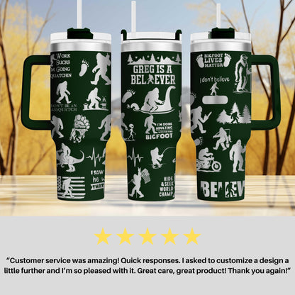 Bigfoot Sasquatch Engraved 40oz Tumbler with Funny Quote | Custom Insulated Travel Mug | Unique Sasquatch Lover Gift