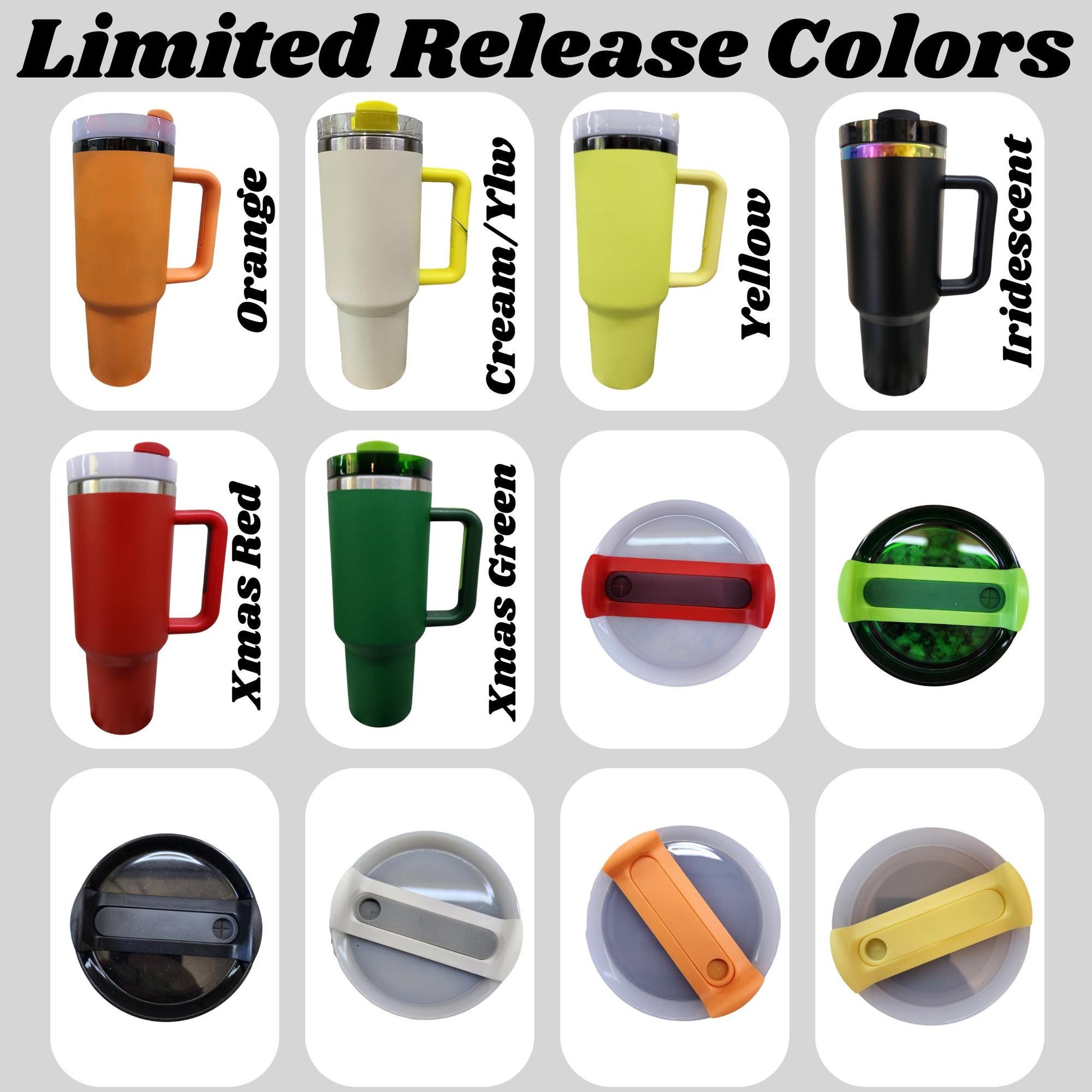 a collage of different colored coffee mugs