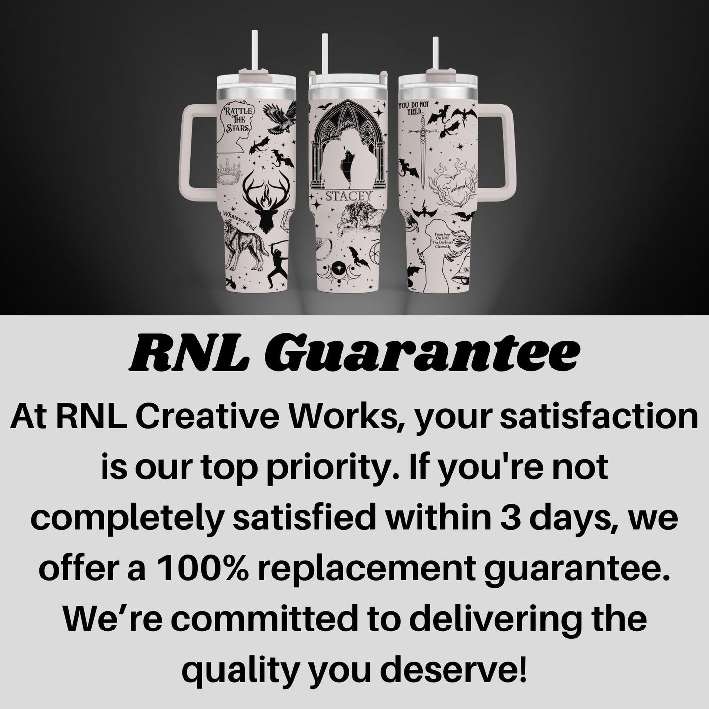 a black and white advertisement with three mugs