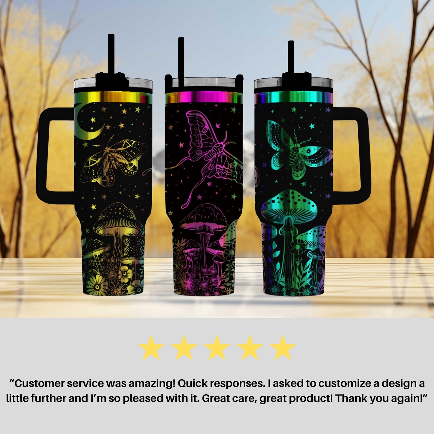 Moonlight Moths Tumbler - Engraved 40oz Enchanted Night Edition - Unique Gift for Nature Lovers & Outdoor Enthusiasts