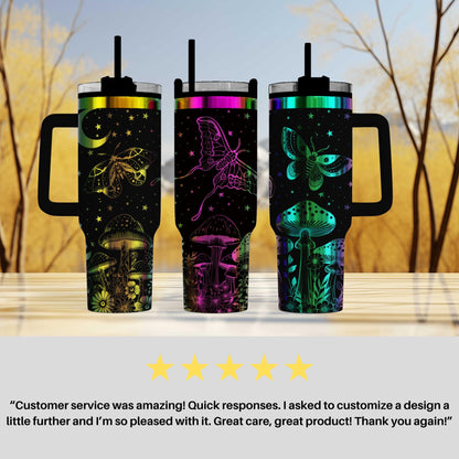 Moonlight Moths Tumbler - Engraved 40oz Enchanted Night Edition - Unique Gift for Nature Lovers & Outdoor Enthusiasts