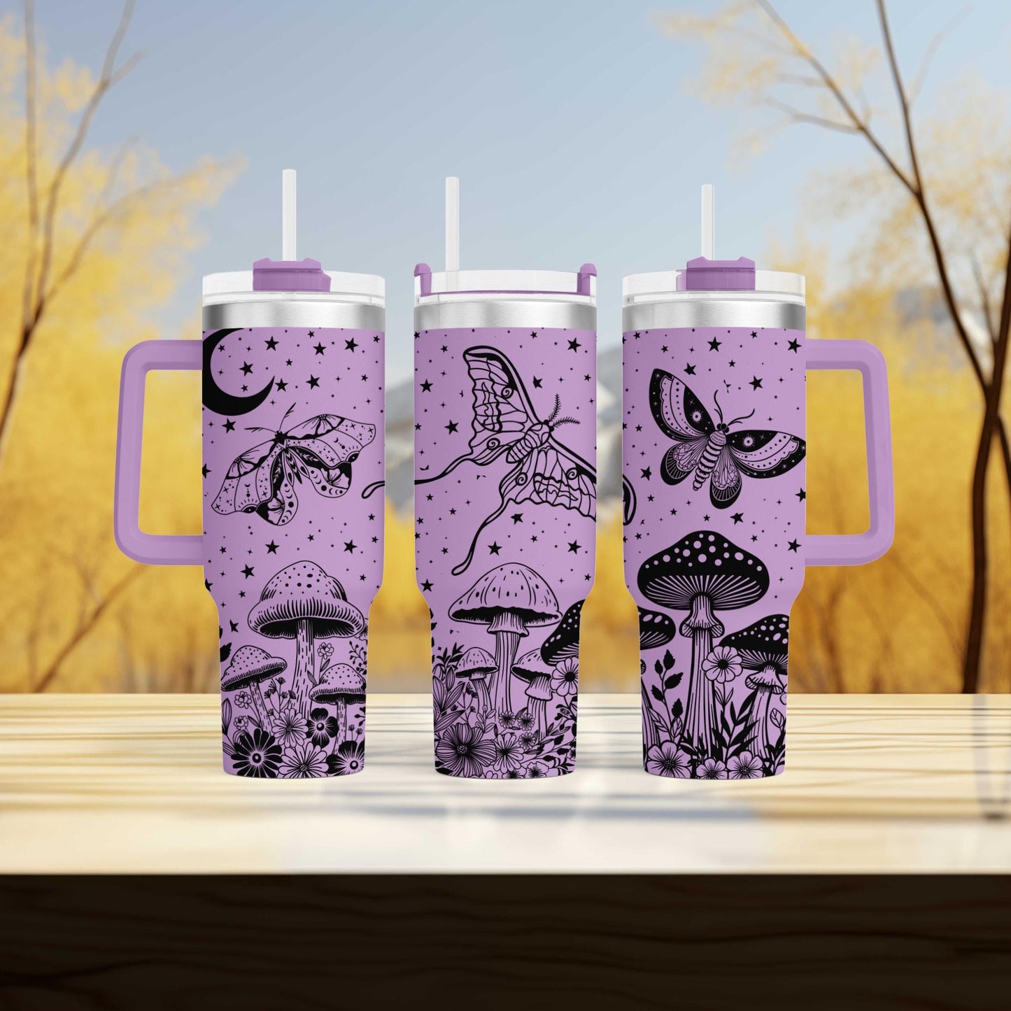 Moonlight Moths Tumbler - Engraved 40oz Enchanted Night Edition - Unique Gift for Nature Lovers & Outdoor Enthusiasts