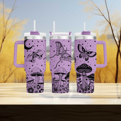 Moonlight Moths Tumbler - Engraved 40oz Enchanted Night Edition - Unique Gift for Nature Lovers & Outdoor Enthusiasts
