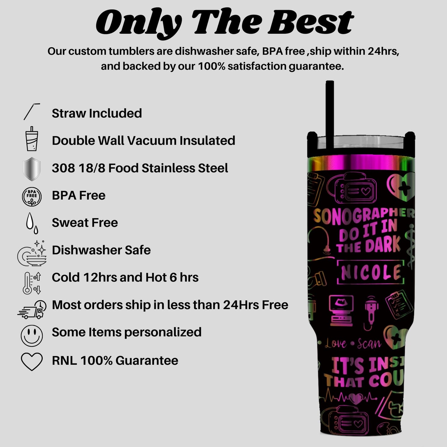 Sonographer 40oz Engraved  Tumbler - Personalized - Perfect Ultrasound Tech & RDMS Radiology Gift