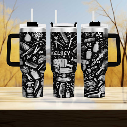 Hairdresser and Stylist Themed Engraved 40oz Tumbler with personalized  Name | Custom Insulated Travel Mug | Unique Stylist Gift