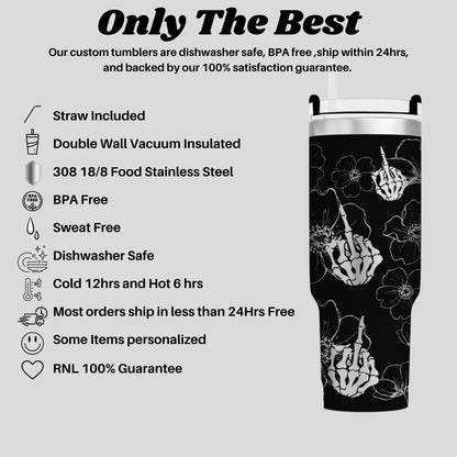 Middle Finger Fuck you Flower Themed Engraved 40oz Tumbler with swear word Unique Sassy Gift | Humor Drinkware Adult humor.