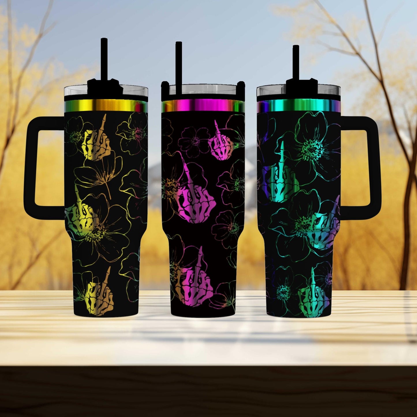 Middle Finger Fuck you Flower Themed Engraved 40oz Tumbler with swear word Unique Sassy Gift | Humor Drinkware Adult humor.