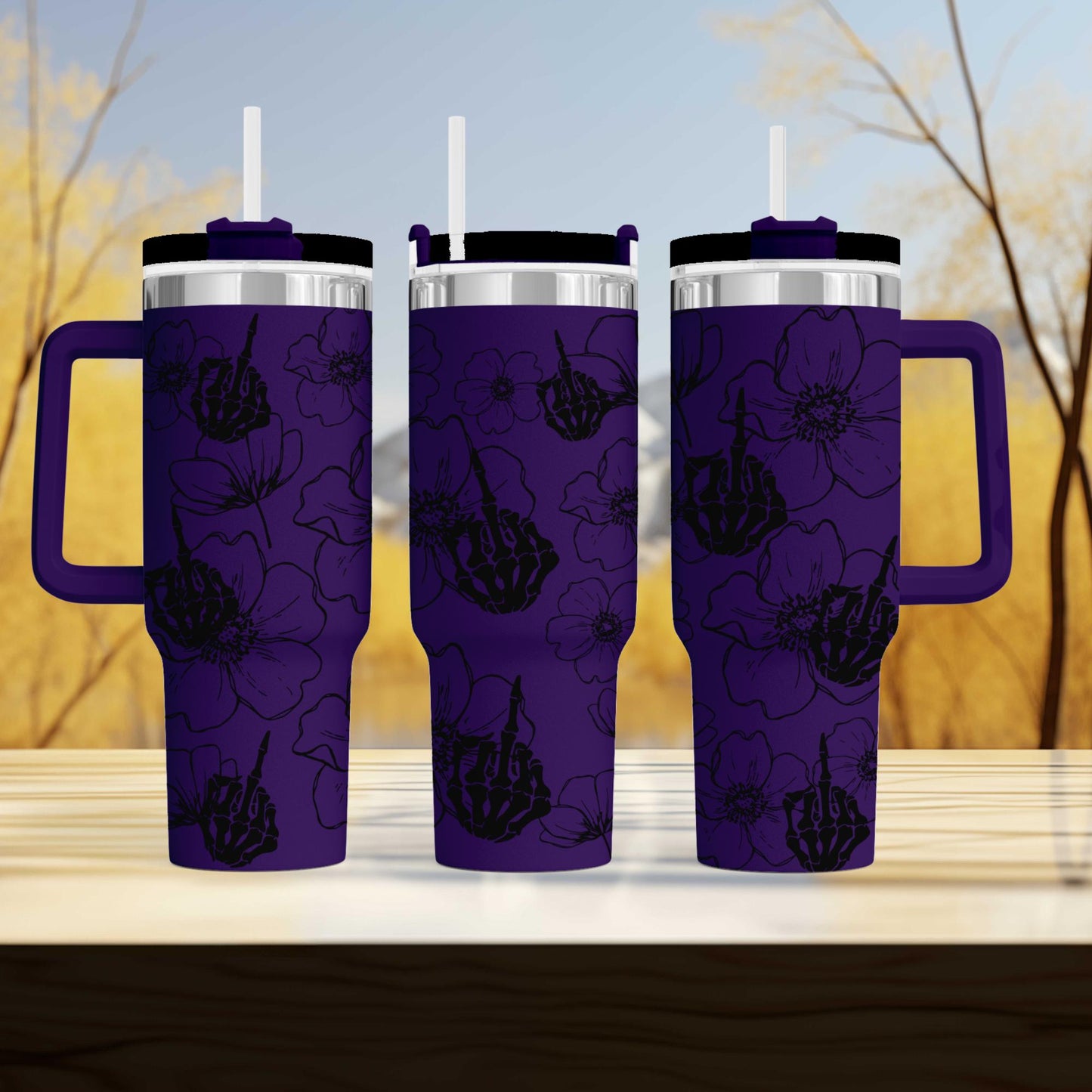 Middle Finger Fuck you Flower Themed Engraved 40oz Tumbler with swear word Unique Sassy Gift | Humor Drinkware Adult humor.