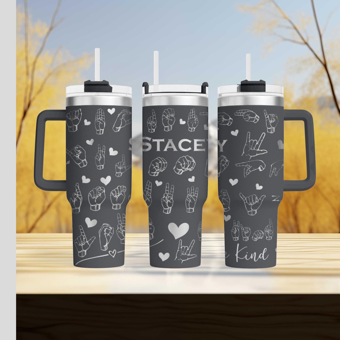 ASL Deaf Culture Insulated  engraved Tumbler - Personalized with name 40oz Drinkware for Deaf Awareness & Gifts